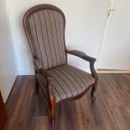 Antieke Houten Fauteuil Met Gestreept Patroon. thumbnail 2
