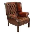 Oude Chesterfield Zetel Bruin Leder Wingchair Oorfauteuil thumbnail 13