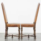 Set Van 2 Antieke Houten En Schapenleren Eetkamerstoelen Met Een Mooi Patina Uit Begin 1900 thumbnail 2