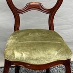Pretty Antique Chairs Covered With Almond Green Velvet. thumbnail 4