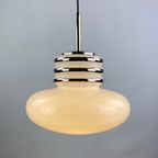 Mid-Century White Glass And Chrome Pendant Lamp By Leclaire & Schäfer 1970 thumbnail 2