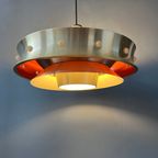 Mid-Century Aluminium Space Age Hanglamp Met Oranje Lak. thumbnail 5