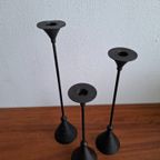 3 Hoge Vintage Kandelaars In Memphis Milano Stijl Gebruineerd Messing thumbnail 4