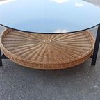 Vintage Glas En Riet Design Salontafel, Rond thumbnail 12