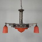 Art Deco Hanglamp Met Glazen Schaal En 3 Kelkjes, Jaren 30 thumbnail 5