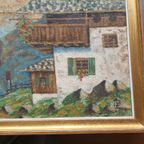 Antiek Origineel Olieverfschilderij Blauw, Groen, Goudkleurig .h.fiedler thumbnail 7