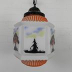 Art Deco Hanglamp Met Glazen Kap Met Natuur-Taferelen, Jaren 30 thumbnail 11