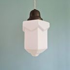 Skyscraper Art Deco Hanglamp In Witte Opaline, 1920-30 thumbnail 7