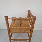 Mid Century Grenen Hoekstoel Met Biezen Zitting thumbnail 2
