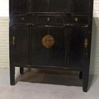 Antieke Vintage Chinees Kast, Zwart Gelakt thumbnail 6
