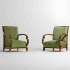 Art Deco Lounge Fauteuils Met Prachtig Gebogen Armleuningen En Voetbankjes, 1930S thumbnail 2