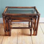 Vintage Bamboe Nesting Tables Rookglas thumbnail 9