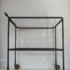 Brocante Metalen Tuin Trolly Serveerwagen Tuintafel Glasplaten thumbnail 4