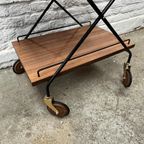 Vintage Serveerwagen/barcart Zwartstaal Houtlook Midcentury thumbnail 5