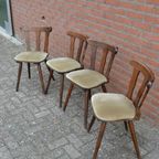 Vintage Houten Caféstoelen Met Stoffen Zitting thumbnail 4