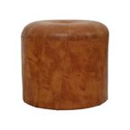 Ronde Vintage Houten Poef Bruin Skai Leder Patchwork Sixties thumbnail 7