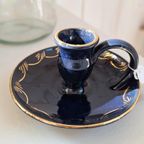 Blauwe Vintage Porseleinen Kandelaar, Kaarsen Houder thumbnail 6