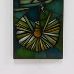 Framed Enameled Glass Artwork Attributed To Ellemarie Woolley 1950S thumbnail 8