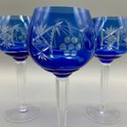 Set Kobalt Kristal Wijnglazen Gegraveerd 3 Stuks thumbnail 8