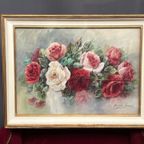 Madeleine Renaud (1900-1994). Stilleven "Rozen". Aquarel. thumbnail 3