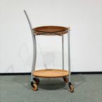 Wooden Serving Double Tray Table With Wooden Wheels thumbnail 6