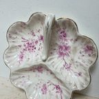 Antiek Porseleinen Gebloemde 3 Vaks Schaal Met Handvat, Doorsnede 25 Cm thumbnail 2