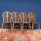 4 Vintage Brocante Wheelchair Stoelen, Houten Stoeltjes thumbnail 2