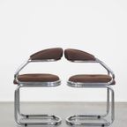 Set Van 4 Leuke Vintage Design Eetkamerstoelen Met Bruine Stoffen Bekleding thumbnail 7