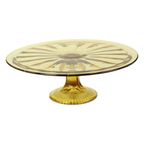Art Deco Amber Taartschotel Gebak Schaal Depression Glass thumbnail 2