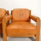 2 Oak Armchairs In Cognac Leather thumbnail 6