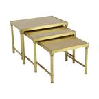 Design Set Van 3 Nesttafels Messing Koper Glas Goud Stijl Maison Jansen thumbnail 5