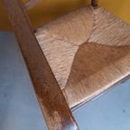 Brocante Vintage Landelijke Eikenhouten Armstoel Biezen Zitt thumbnail 6