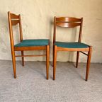 Twee Vintage Eetkamerstoelen Met Petrol Blauw Bekleding thumbnail 8