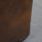 Grote, Correct Afgewerkte Vintage Donkere Gladde Rundleren Engelse Stijl Chesterfield Fauteuil thumbnail 15
