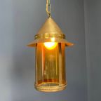 Messing Lantaarn Hanglamp Met Geel Glas thumbnail 13