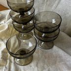 Vintage Feestelijke Coupe Glazen In Rookglas Set thumbnail 5