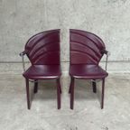 Mario Morbidelli Voor Naos - Set Van 2 Burgundy Rode Stoelen In Leder En Chrome thumbnail 11