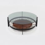 Brutalist Steel And Glass Coffee Table With Leather Magazine Rack 1950S thumbnail 2
