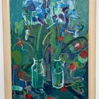 '50 S Vintage Origineel Schilderij Bloemen In Vazen thumbnail 3