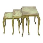 Set Van 3 Nesttafels Onyx Marmer Messing Hollywood Regency thumbnail 15