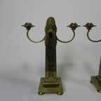 Set Van 2 Messing Art Nouveau Kandelaar, Rond 1910 thumbnail 11