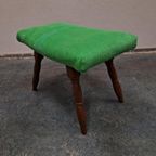 Vintage Voetenbank Jaren 60 / 70 Nieuw Bekleed Groene Ribstof thumbnail 3