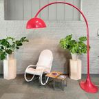 Rode Arc Lamp Met Ovalen Tulip Voet - Italië Jaren 70 thumbnail 11