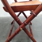 Vintage Faux Bamboo Teak And Leather Safari Folding Chair. thumbnail 8
