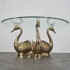 Vintage Brass Swan Coffee Table, France, 1970S thumbnail 4