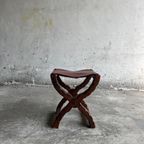 Brutalist Spanish Folding Stool With Leather Seat, 1960S thumbnail 12