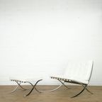 White Barcelona Lounge Chair And Ottoman By Mies Van Der Rohe For Knoll (Signed) thumbnail 4