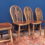 4 Vintage Brocante Wheelchair Stoelen, Houten Stoeltjes thumbnail 7