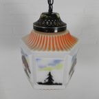 Art Deco Hanglamp Met Glazen Kap Met Natuur-Taferelen, Jaren 30 thumbnail 14