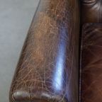 Prachtige, Unieke Cognac Kleurige Bruin Generfde Rundleren Chesterfield Fauteuil/ Armchair thumbnail 7
